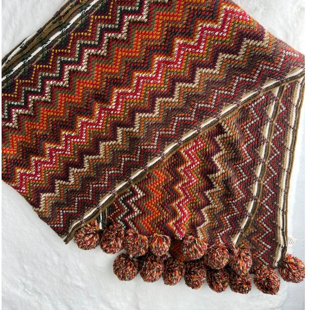 Cato Women's Cozy‎ Knit Scarf Chevron Pattern Pom Pom Tassels One Size